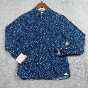 Across the Pond Signature Line Shirt Men Small Blue Floral Long Sleeve Button Up